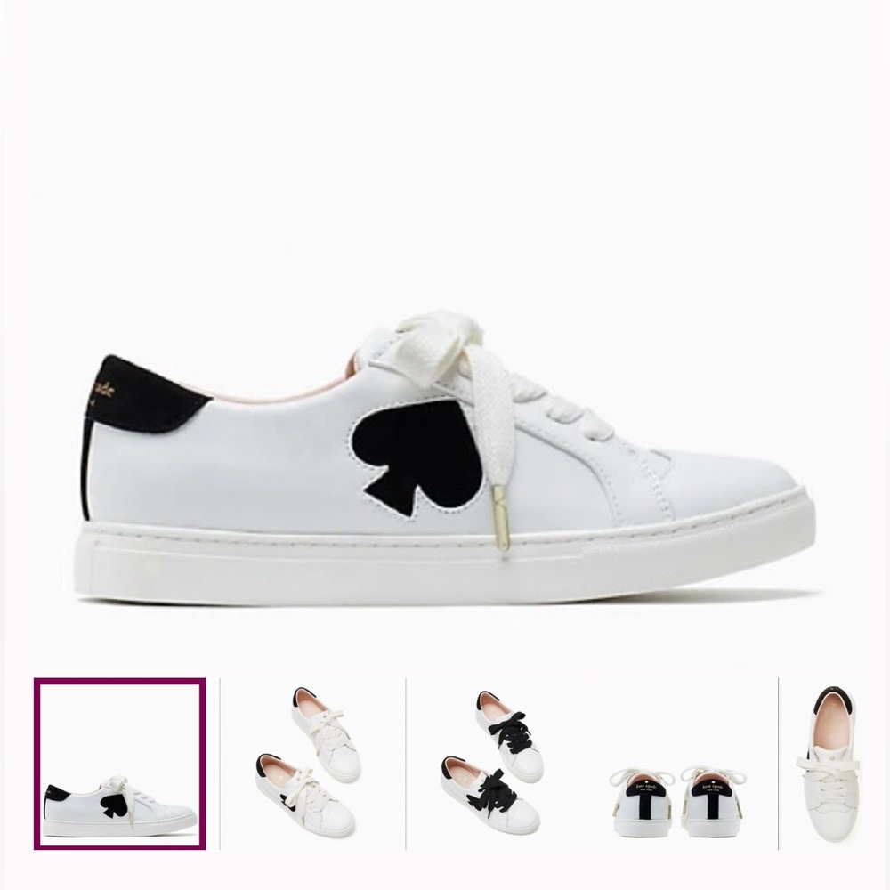 Kate Spade Fez White Leather Sneakers with Black Spade Design - Picture 2 of 11